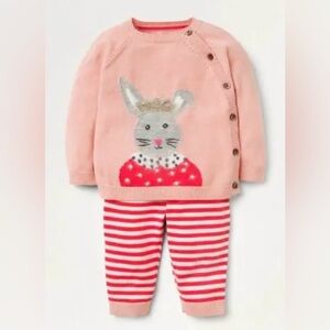 NWT. Mini Boden Boto Pink Bunny Knitted Playset, Size 3-4y